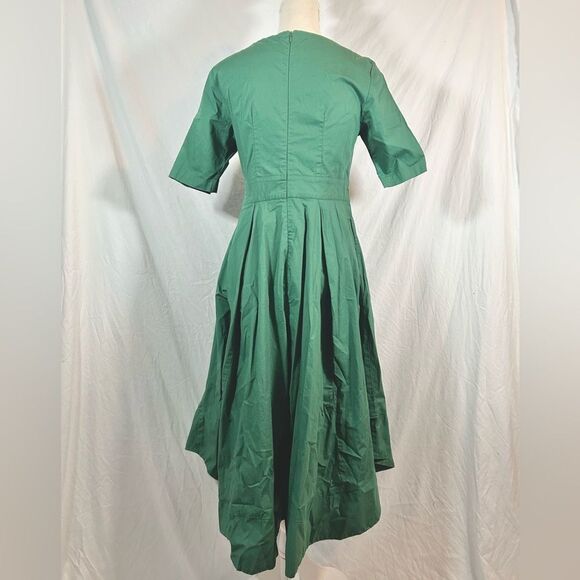 eShakti Pleated Fit Flare Dress Sleeve V-Neck  Sz 4 - Picture 4 of 6